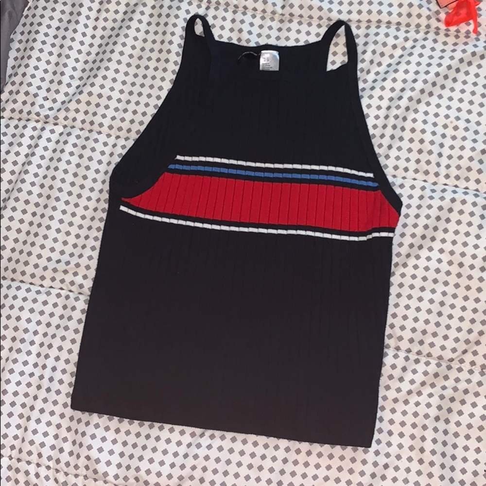 red white and blue cropped tank top
